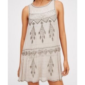 Free People Delilah Beaded Shift dress Taupe Size XS